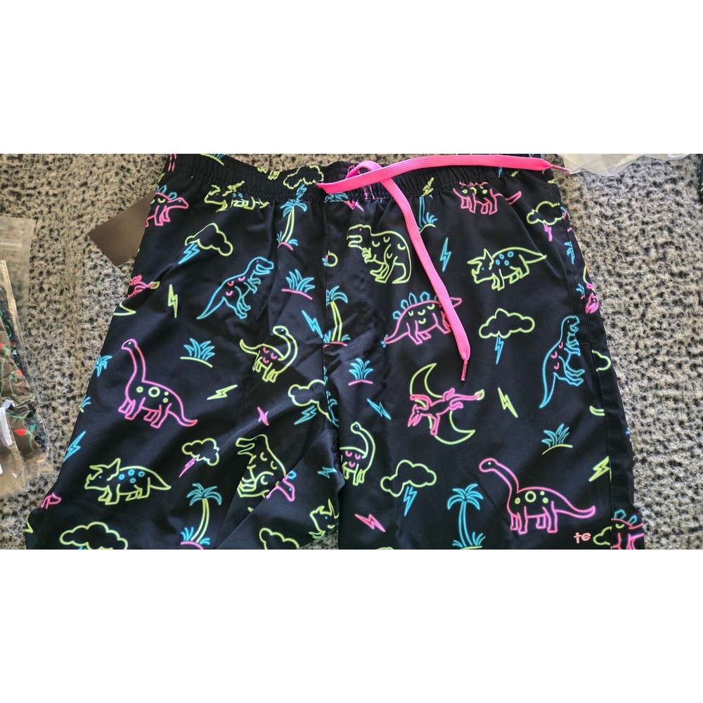 Tipsy‎ Elves Mens Neon Dinosaur Stretch Swim Trunks Black XL TE-SMP365XL